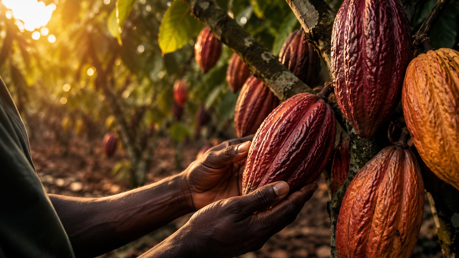Cocoa pods on a tree